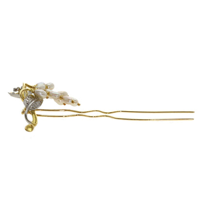 Pearl Pearl Diamond Japanese hairpin K18 Yellow Gold PT900 15.5g　Ladies