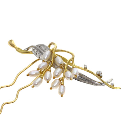 Pearl Pearl Diamond Japanese hairpin K18 Yellow Gold PT900 15.5g　Ladies