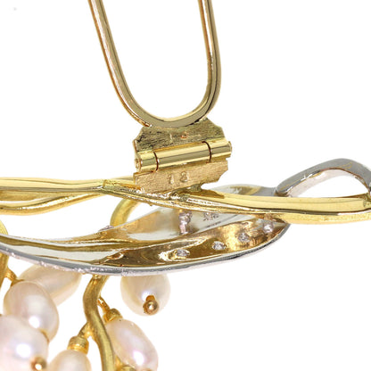 Pearl Pearl Diamond Japanese hairpin K18 Yellow Gold PT900 15.5g　Ladies