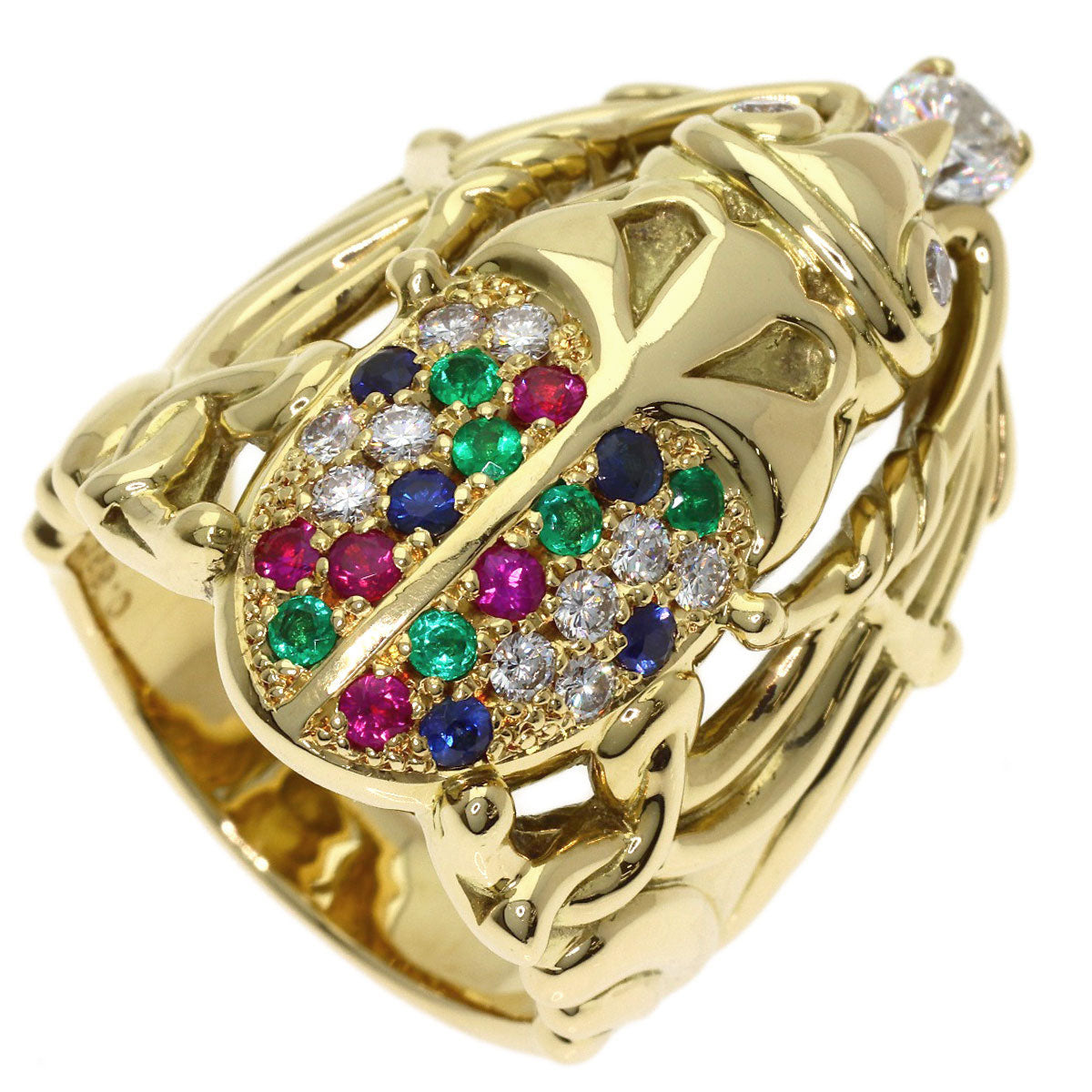 0.335ct Scarab motif multicolor diamond Ring K18 Yellow Gold 27.4g　Ladies