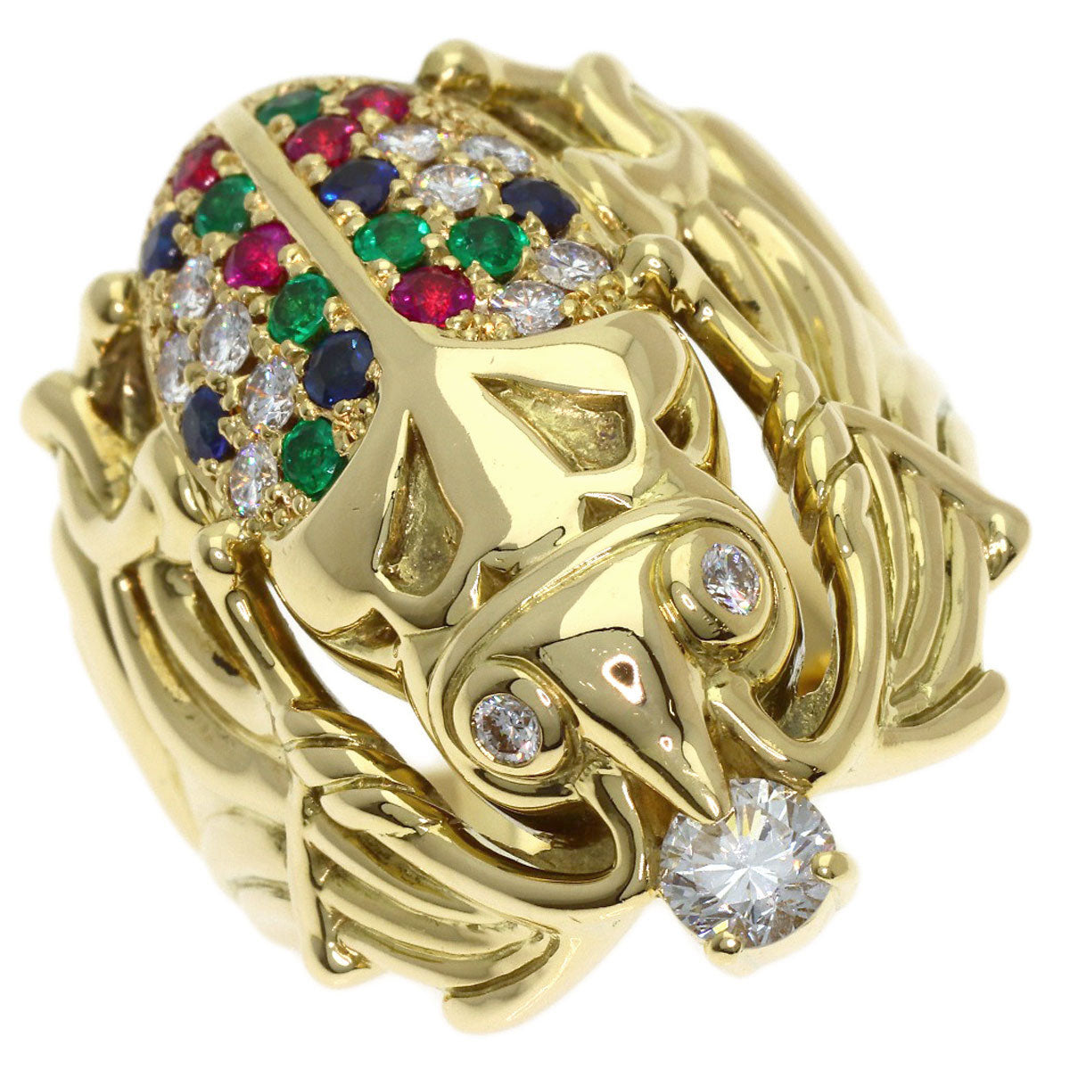 0.335ct Scarab motif multicolor diamond Ring K18 Yellow Gold 27.4g　Ladies