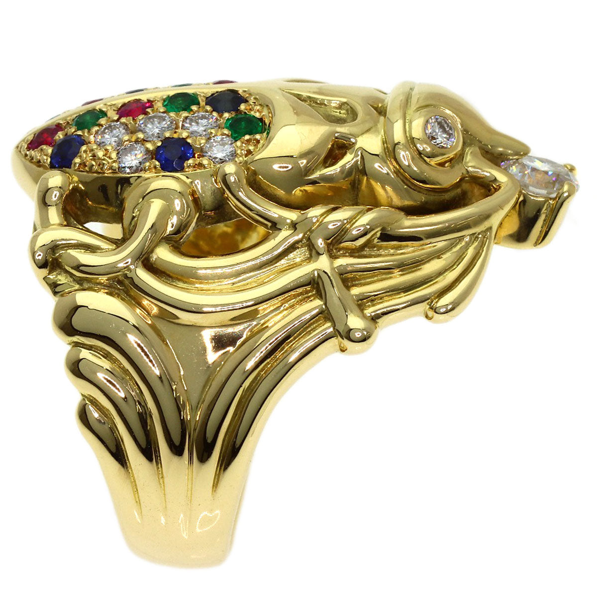 0.335ct Scarab motif multicolor diamond Ring K18 Yellow Gold 27.4g　Ladies