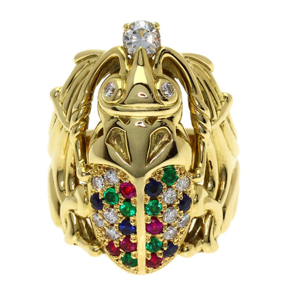 0.335ct Scarab motif multicolor diamond Ring K18 Yellow Gold 27.4g　Ladies