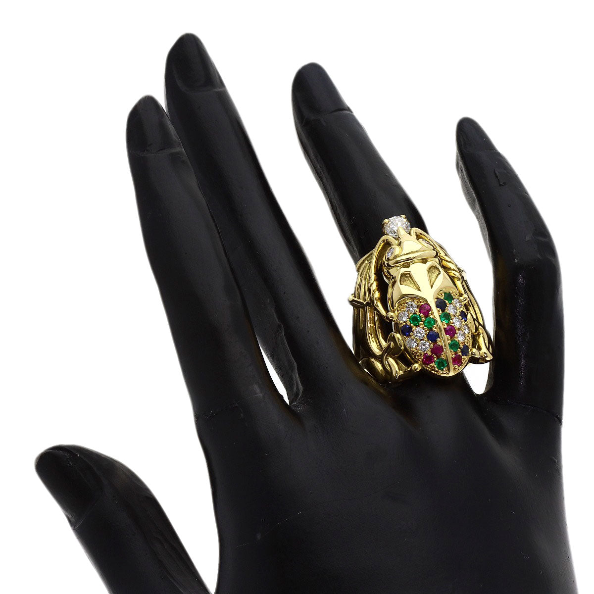 0.335ct Scarab motif multicolor diamond Ring K18 Yellow Gold 27.4g　Ladies