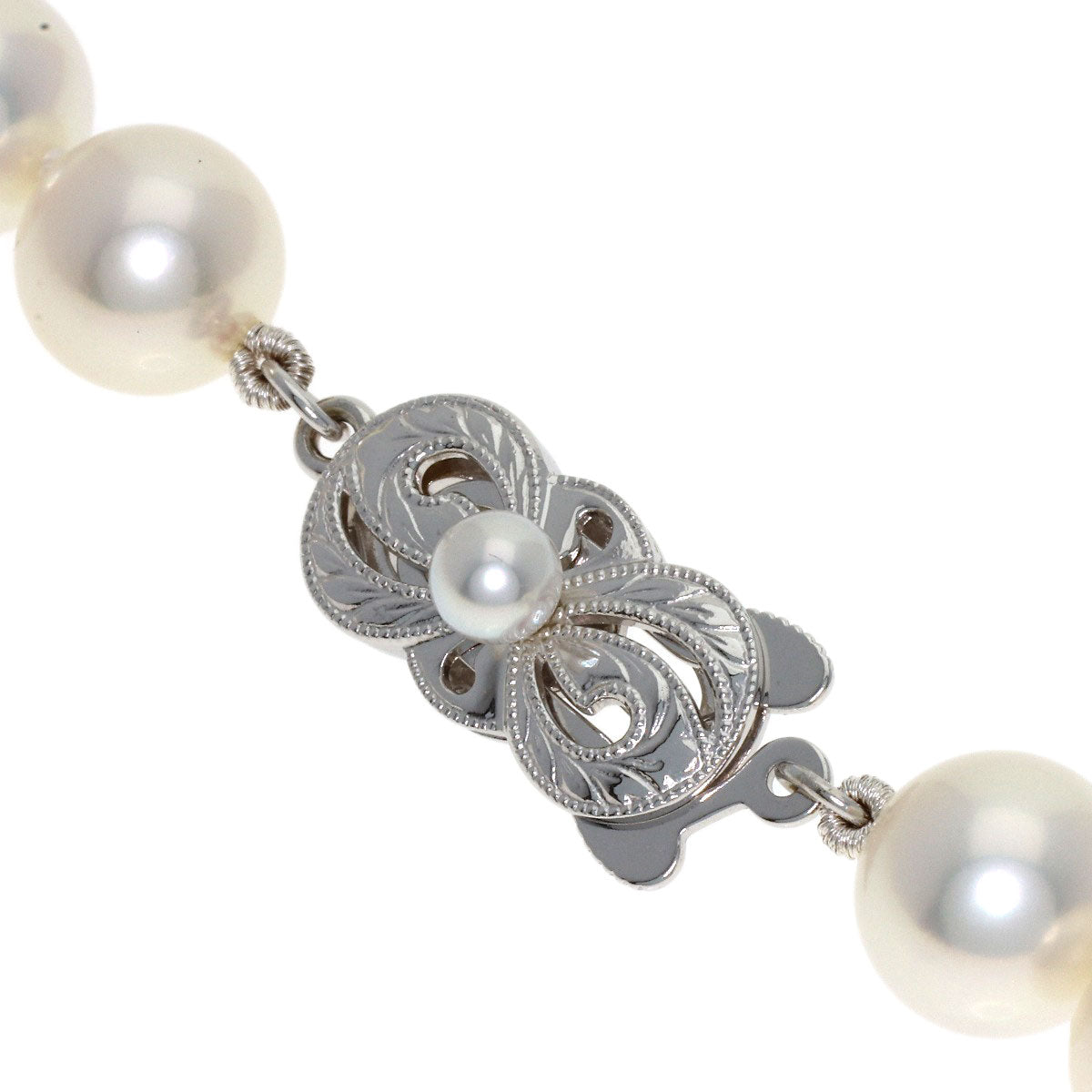 MIKIMOTO Pearl Pearl M Charm Included Long Necklace K18 White Gold Ladies [Used]