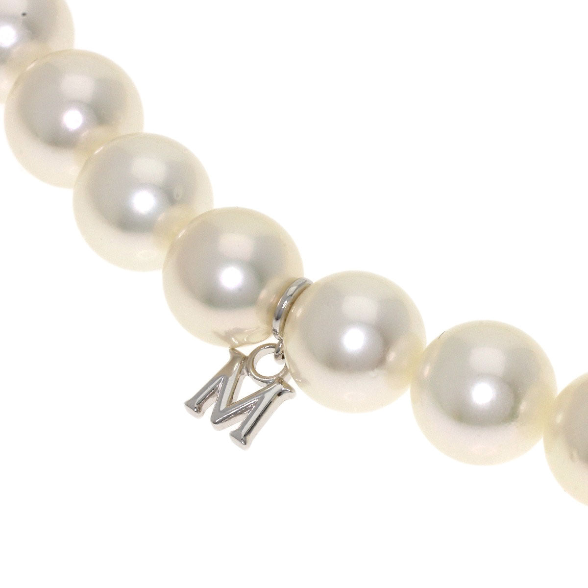 MIKIMOTO Pearl Pearl M Charm Included Long Necklace K18 White Gold Ladies [Used]