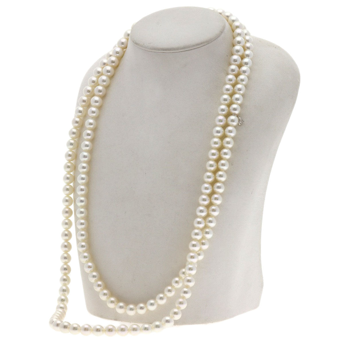MIKIMOTO Pearl Pearl M Charm Included Long Necklace K18 White Gold Ladies [Used]