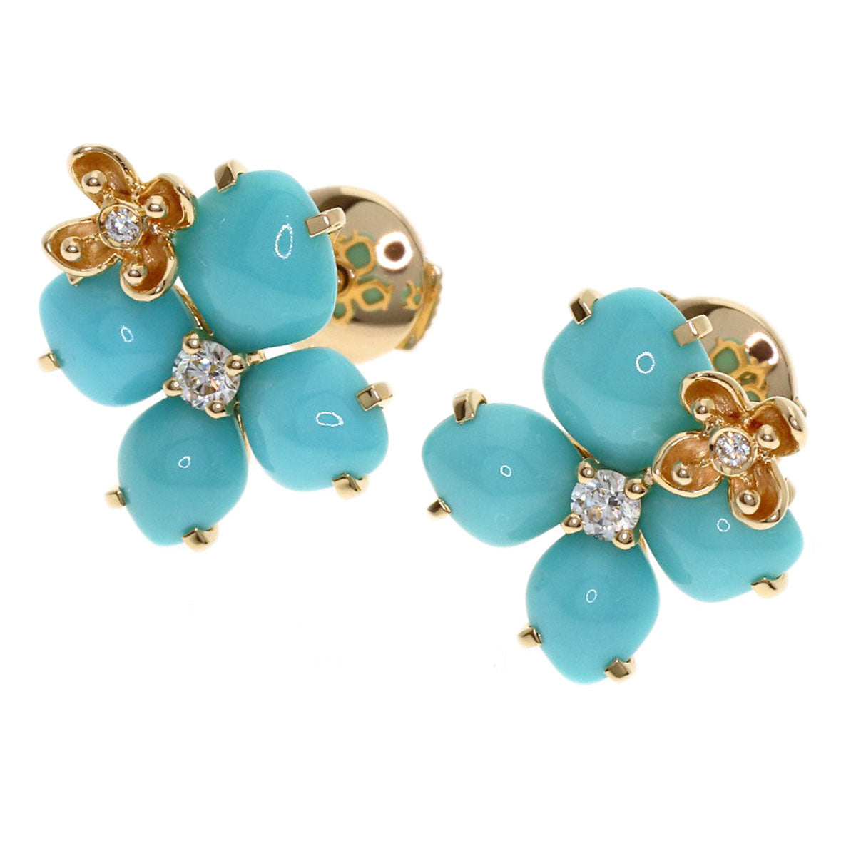 Chaumet Hortensia Eden Turquoise Diamond earring K18 Pink Gold Ladies [Used]