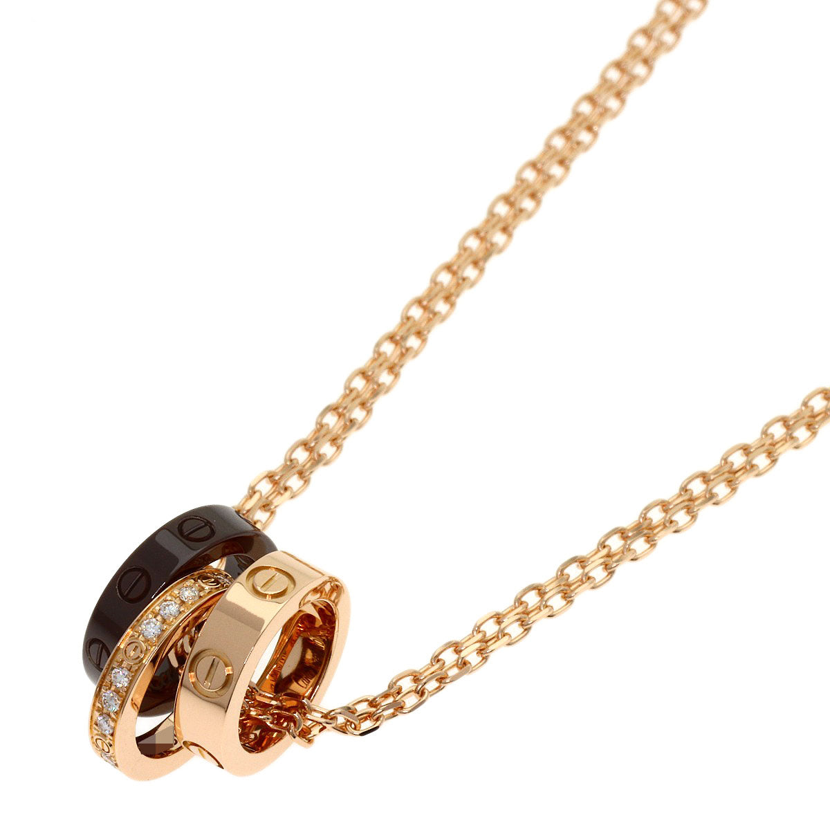 CARTIER Love Three Loop Diamond Necklace K18 Pink Gold Ladies [Used]