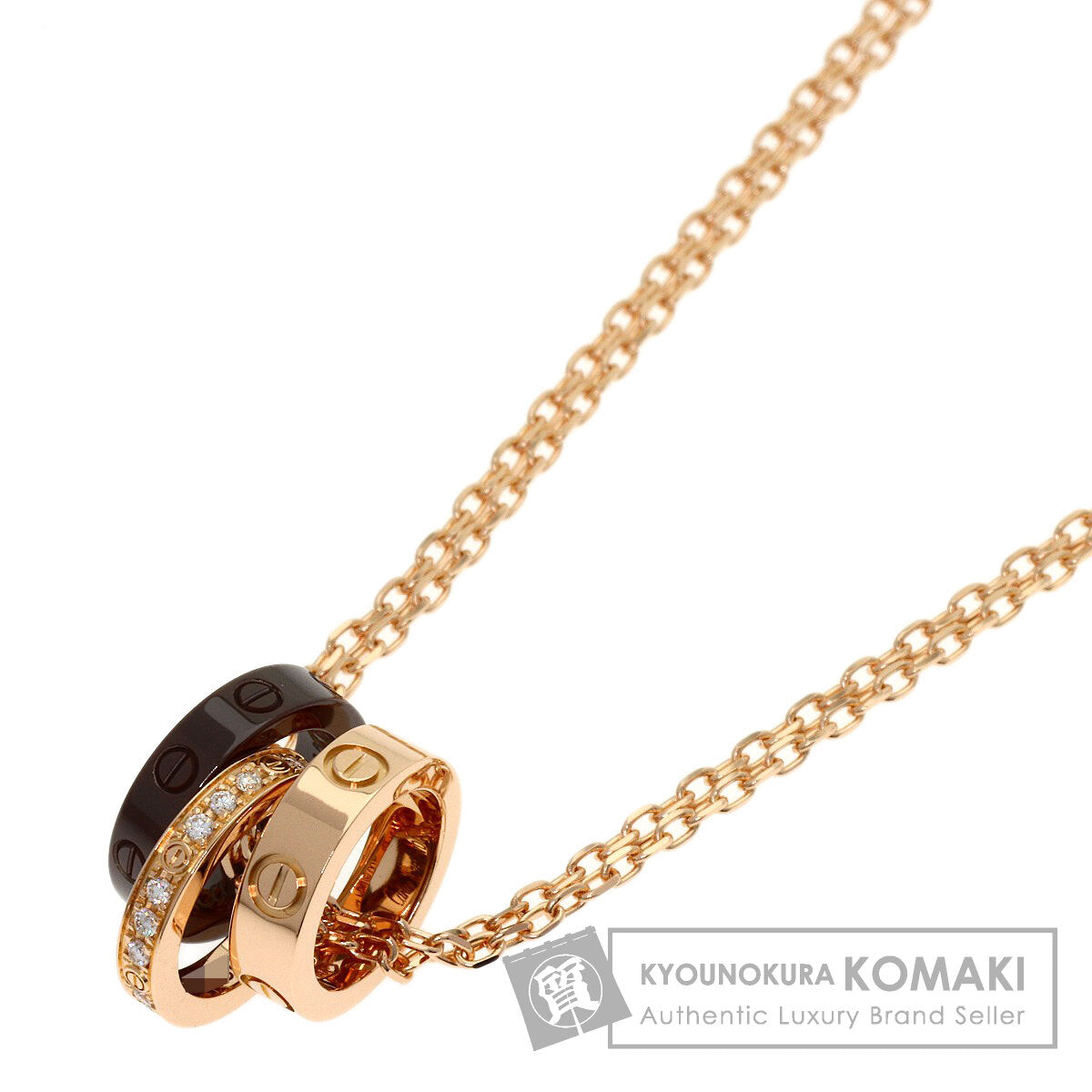 CARTIER Love Three Loop Diamond Necklace K18 Pink Gold Ladies [Used]