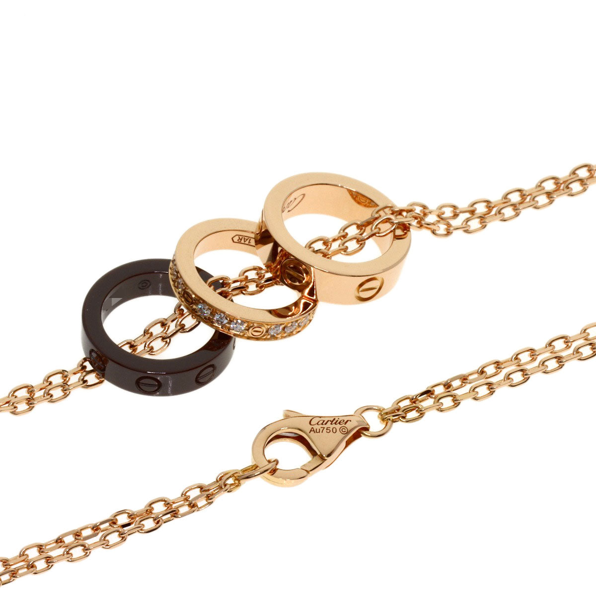 CARTIER Love Three Loop Diamond Necklace K18 Pink Gold Ladies [Used]