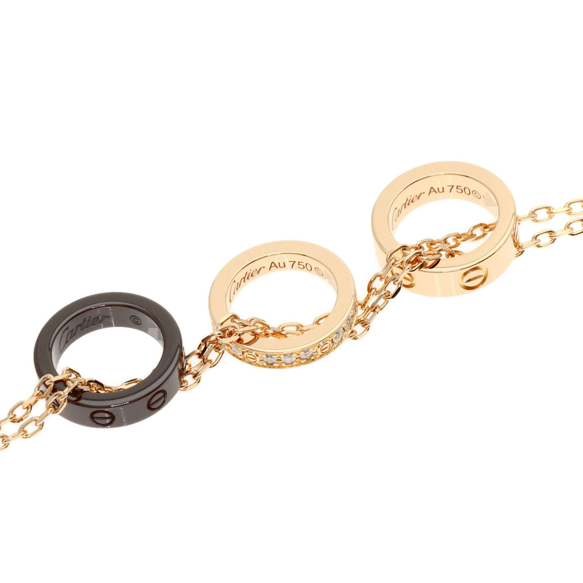 CARTIER Love Three Loop Diamond Necklace K18 Pink Gold Ladies [Used]