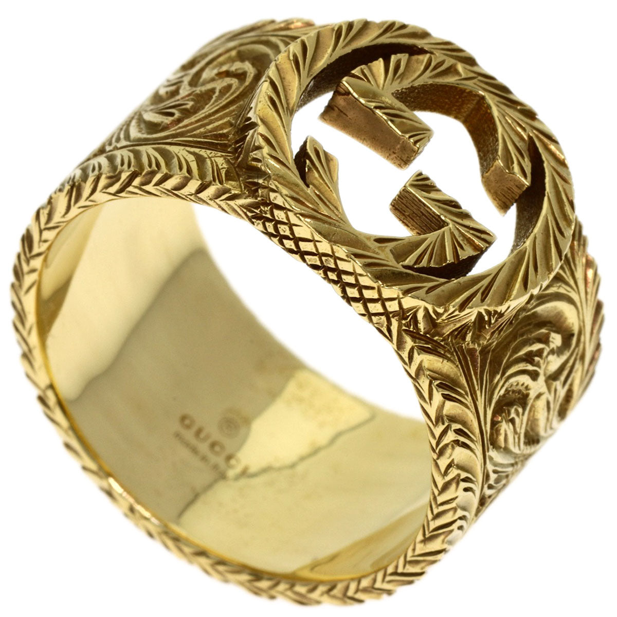 GUCCI Interlocking G Arabesque #18 Ring K18 Yellow Gold Ladies [Used]