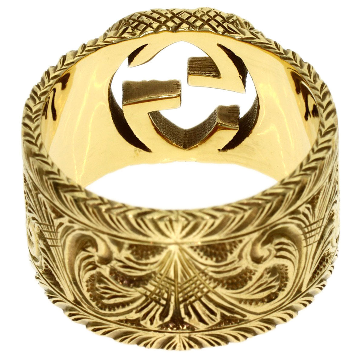 GUCCI Interlocking G Arabesque #18 Ring K18 Yellow Gold Ladies [Used]