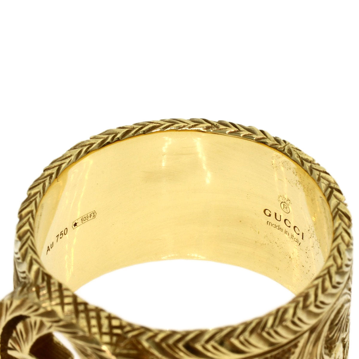 GUCCI Interlocking G Arabesque #18 Ring K18 Yellow Gold Ladies [Used]