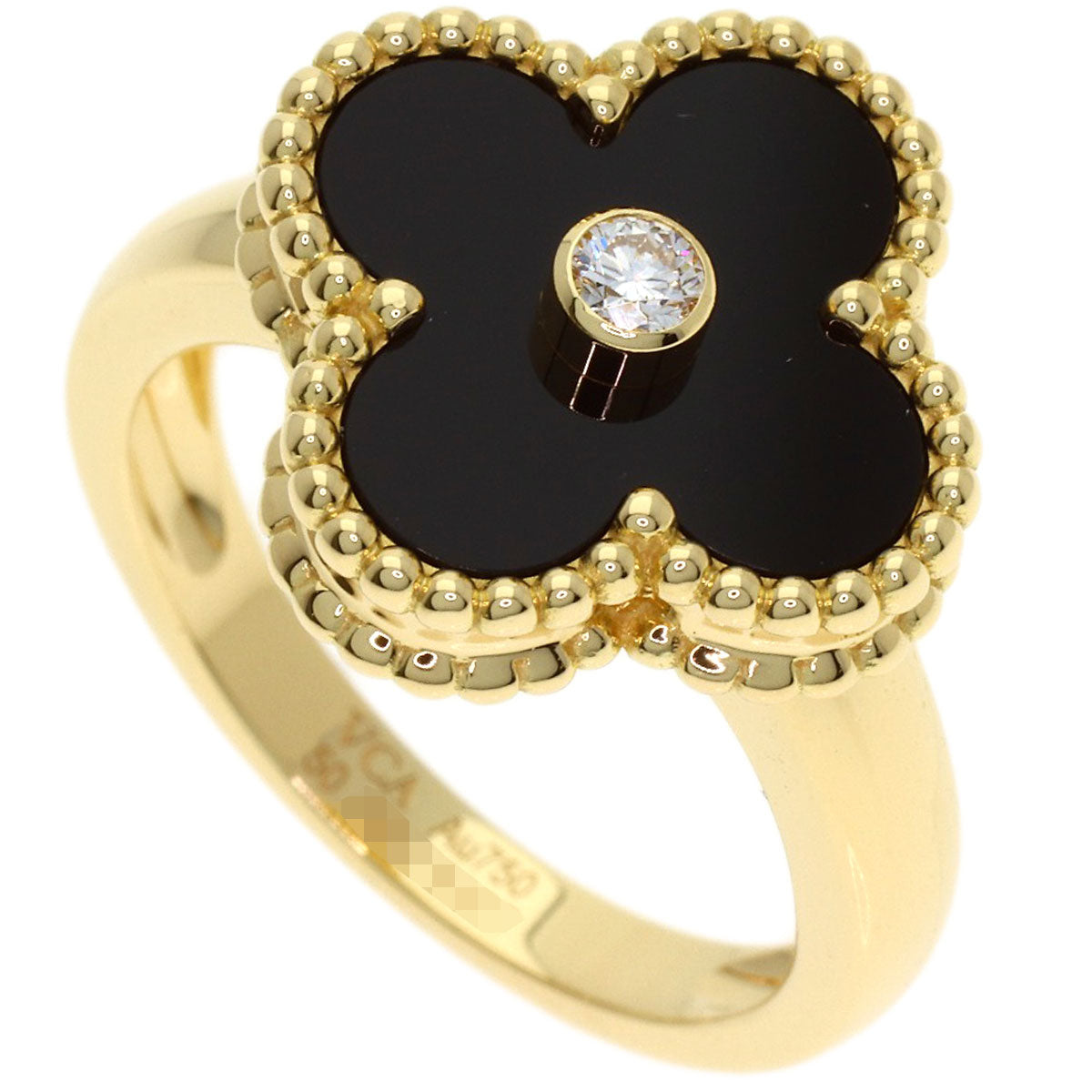 Van Cleef & Arpels Vintage Alhambra Diamond Onyx #50 Ring K18 Yellow Gold Ladies [Used]