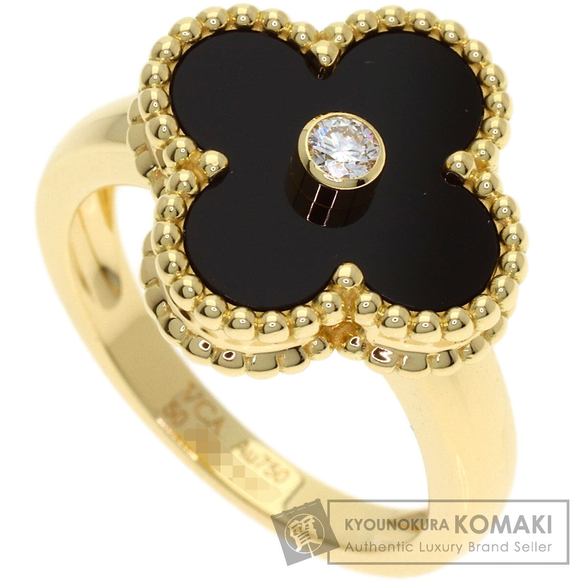 Van Cleef & Arpels Vintage Alhambra Diamond Onyx #50 Ring K18 Yellow Gold Ladies [Used]
