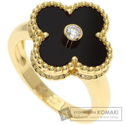 Van Cleef & Arpels Vintage Alhambra Diamond Onyx #50 Ring K18 Yellow Gold Ladies [Used]