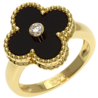Van Cleef & Arpels Vintage Alhambra Diamond Onyx #50 Ring K18 Yellow Gold Ladies [Used]