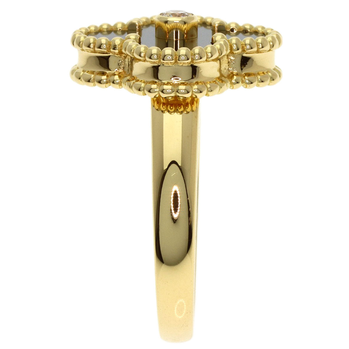 Van Cleef & Arpels Vintage Alhambra Diamond Onyx #50 Ring K18 Yellow Gold Ladies [Used]