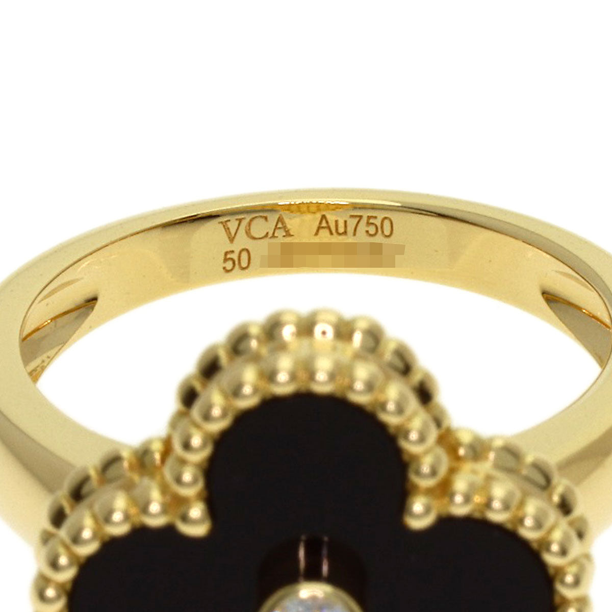 Van Cleef & Arpels Vintage Alhambra Diamond Onyx #50 Ring K18 Yellow Gold Ladies [Used]