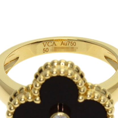 Van Cleef & Arpels Vintage Alhambra Diamond Onyx #50 Ring K18 Yellow Gold Ladies [Used]