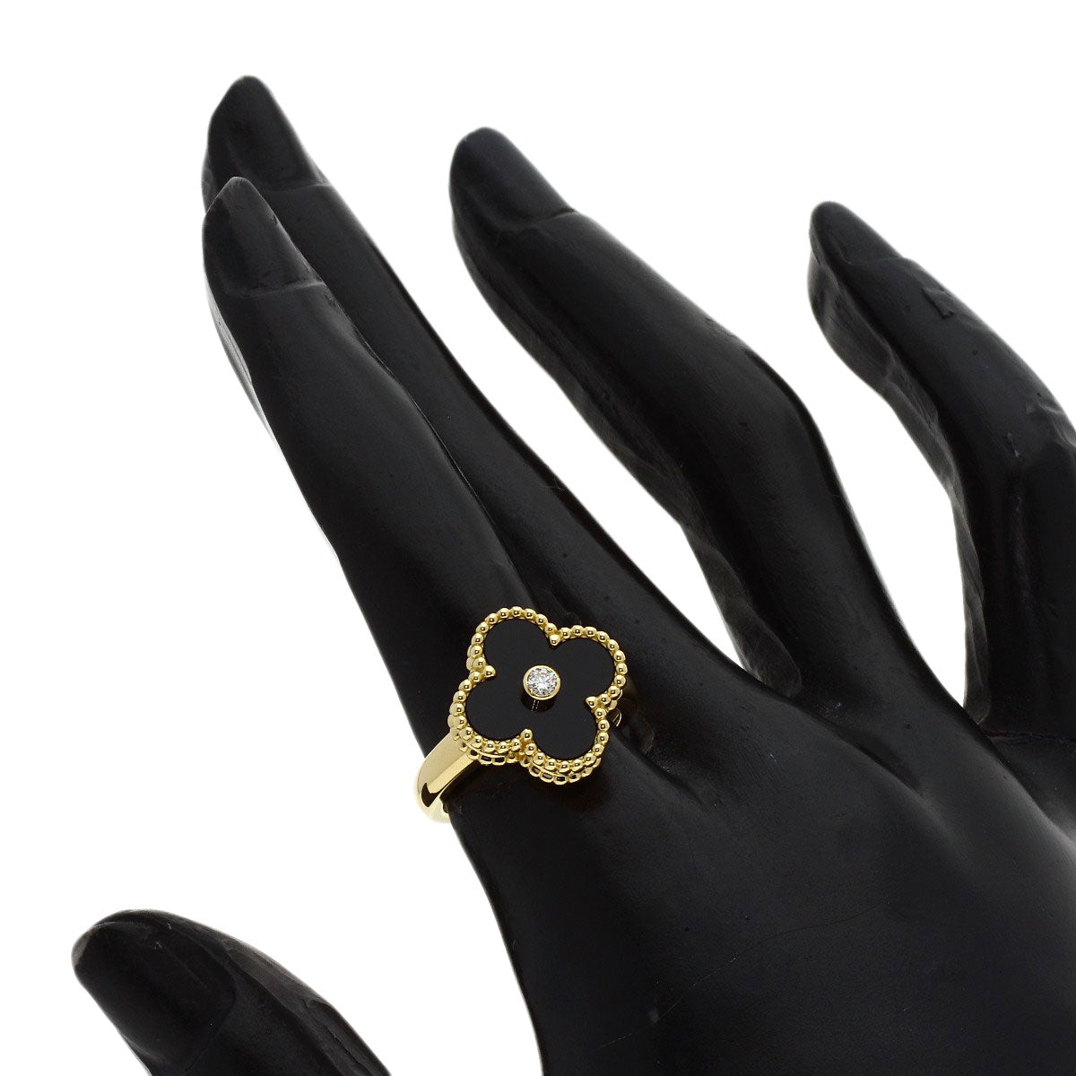Van Cleef & Arpels Vintage Alhambra Diamond Onyx #50 Ring K18 Yellow Gold Ladies [Used]