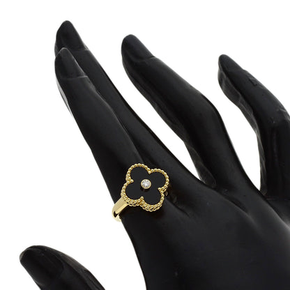 Van Cleef & Arpels Vintage Alhambra Diamond Onyx #50 Ring K18 Yellow Gold Ladies [Used]