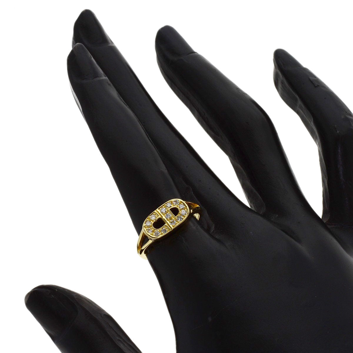 Dior Logo diamond Ring K18 Yellow Gold Ladies [Used]