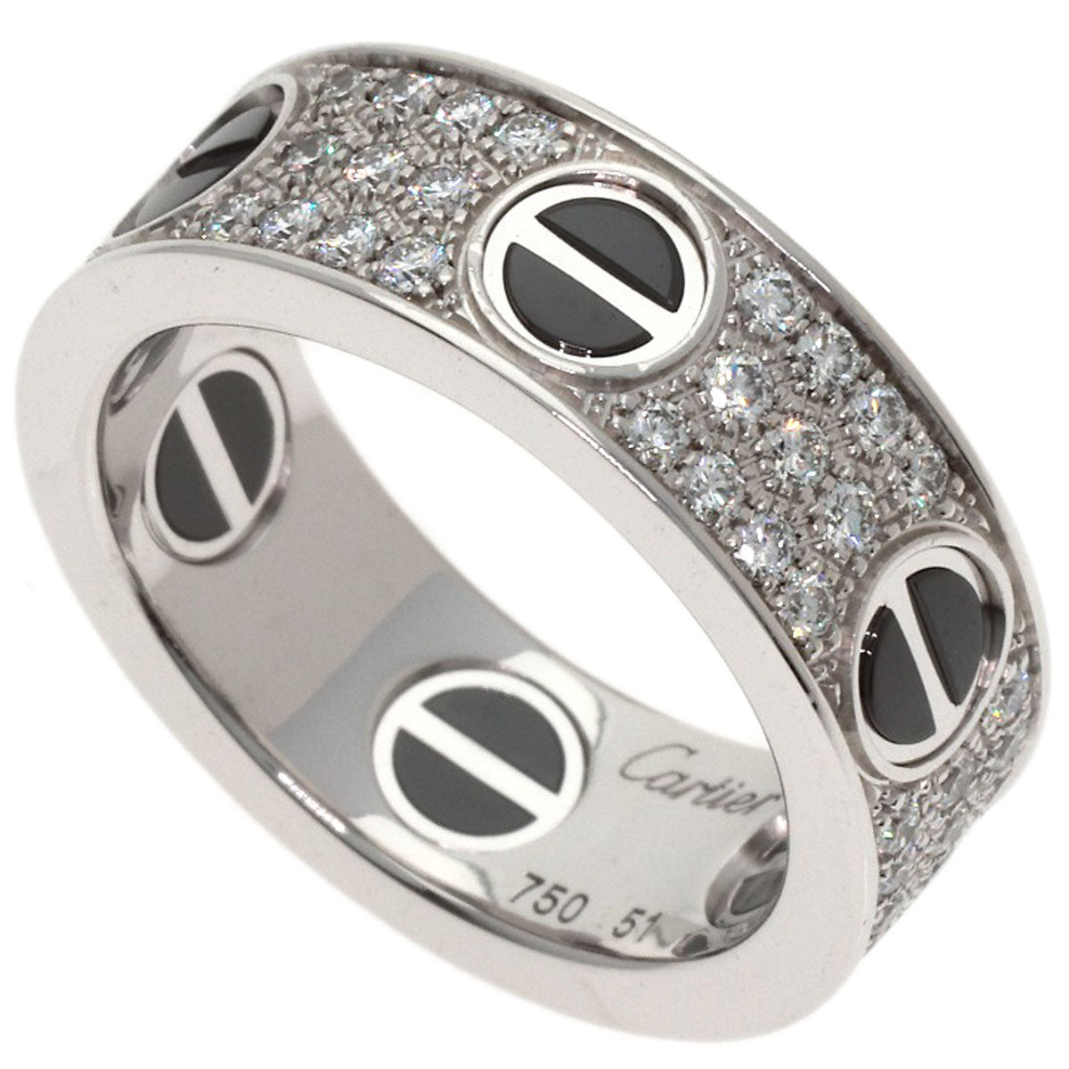 CARTIER Love Ring Full Pave Diamond Ceramic #51 Ring K18 White Gold Ladies [Used]