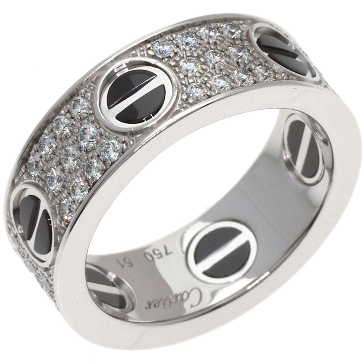 CARTIER Love Ring Full Pave Diamond Ceramic #51 Ring K18 White Gold Ladies [Used]