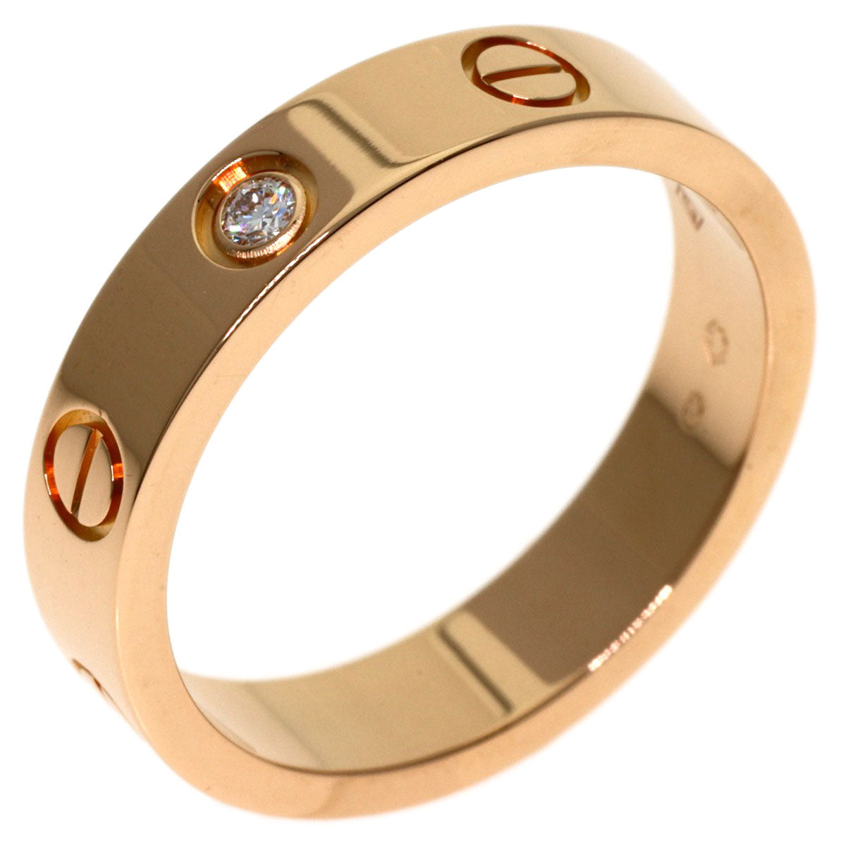 CARTIER mini love ring 1P Diamond #50 Ring K18 Pink Gold Ladies [Used]