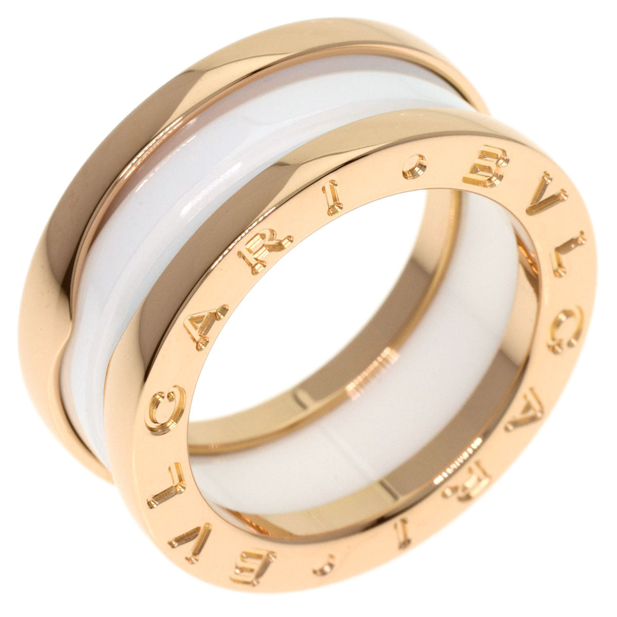BVLGARI B.zero1 3-band Ceramic #48 Ring K18 Pink Gold Ladies [Used]