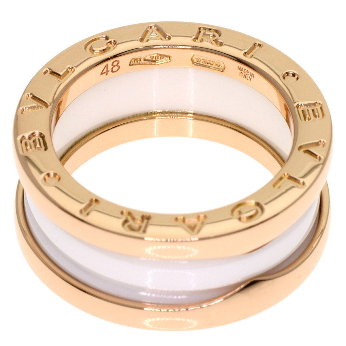 BVLGARI B.zero1 3-band Ceramic #48 Ring K18 Pink Gold Ladies [Used]