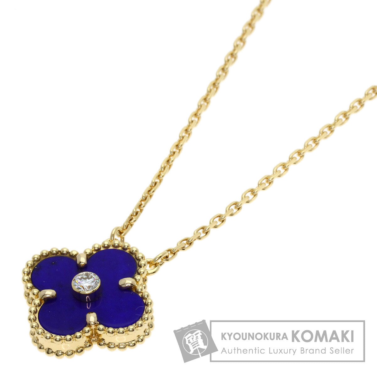 Van Cleef & Arpels Vintage Alhambra Lapis Lazuli & Azure stone 1P Diamond Necklace K18 Yellow Gold Ladies [Used]