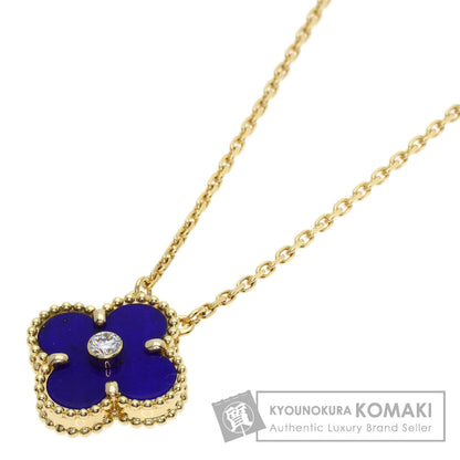 Van Cleef & Arpels Vintage Alhambra Lapis Lazuli & Azure stone 1P Diamond Necklace K18 Yellow Gold Ladies [Used]