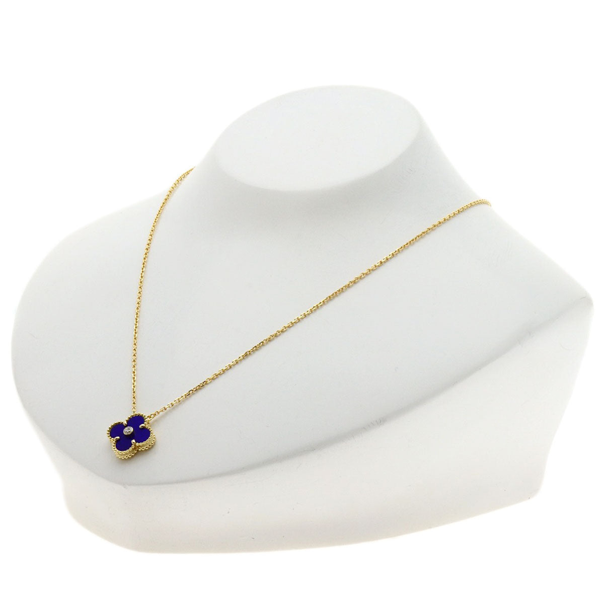 Van Cleef & Arpels Vintage Alhambra Lapis Lazuli & Azure stone 1P Diamond Necklace K18 Yellow Gold Ladies [Used]