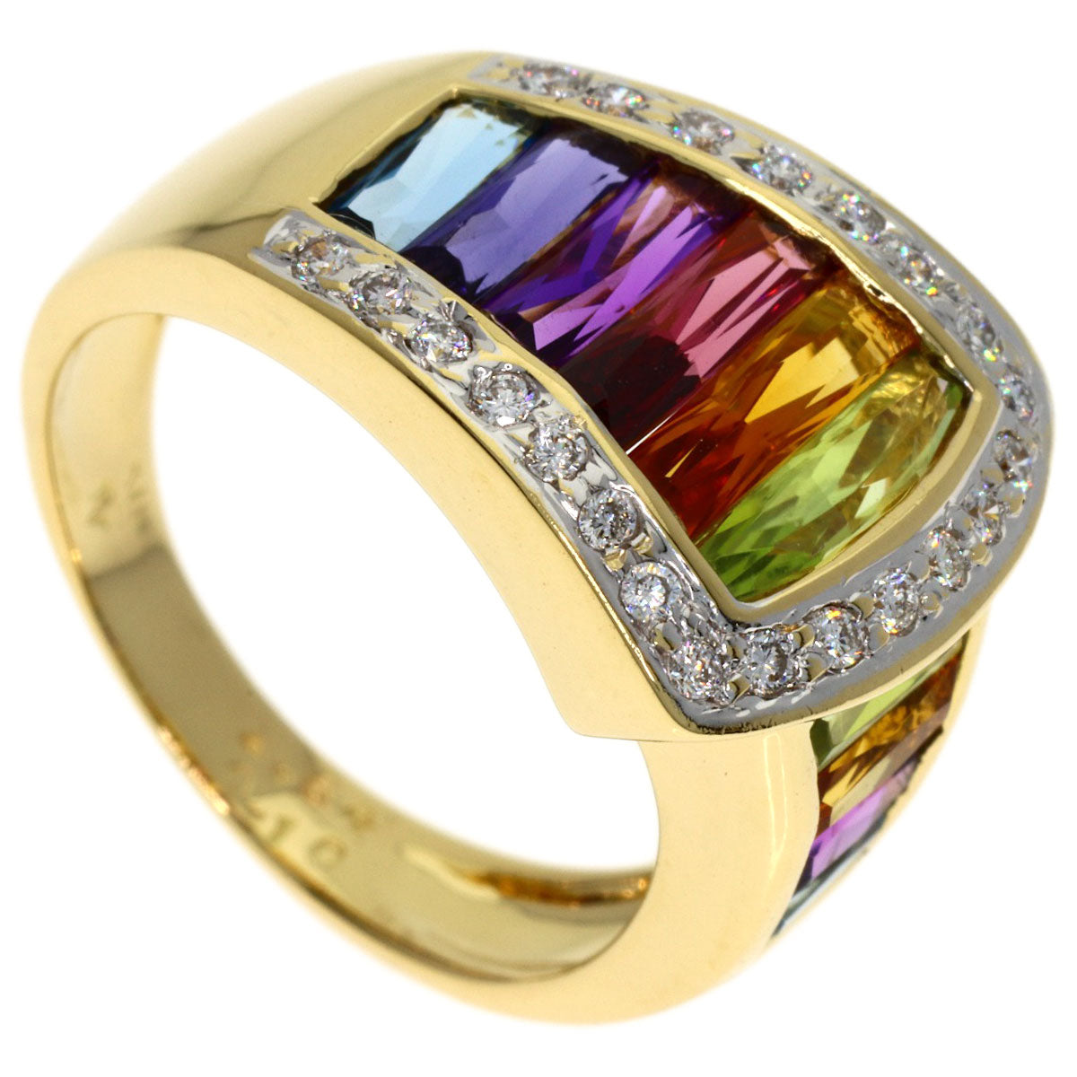 Ponte Vecchio Diamond multi-colored stone Ring K18 Yellow Gold Ladies [Used]