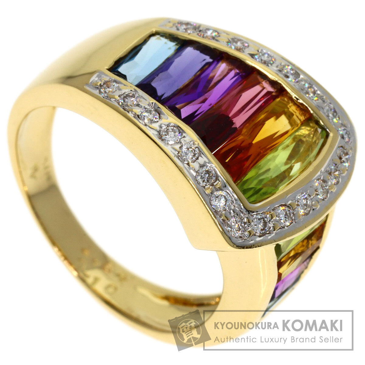 Ponte Vecchio Diamond multi-colored stone Ring K18 Yellow Gold Ladies [Used]