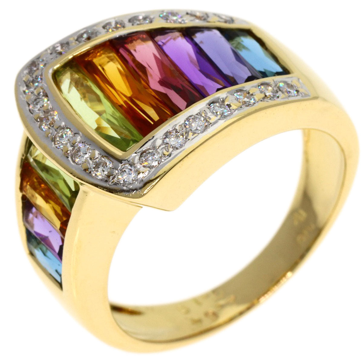 Ponte Vecchio Diamond multi-colored stone Ring K18 Yellow Gold Ladies [Used]