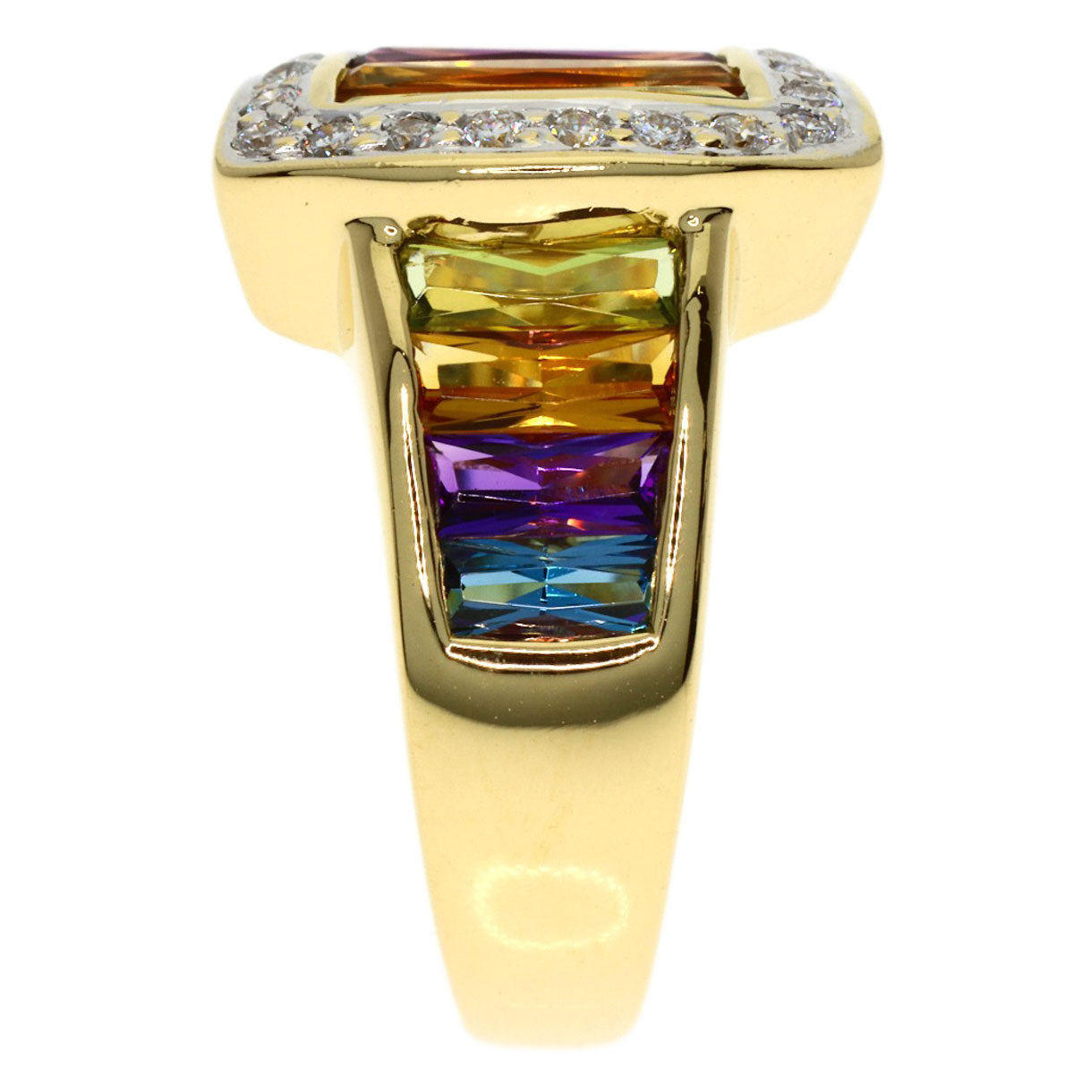 Ponte Vecchio Diamond multi-colored stone Ring K18 Yellow Gold Ladies [Used]