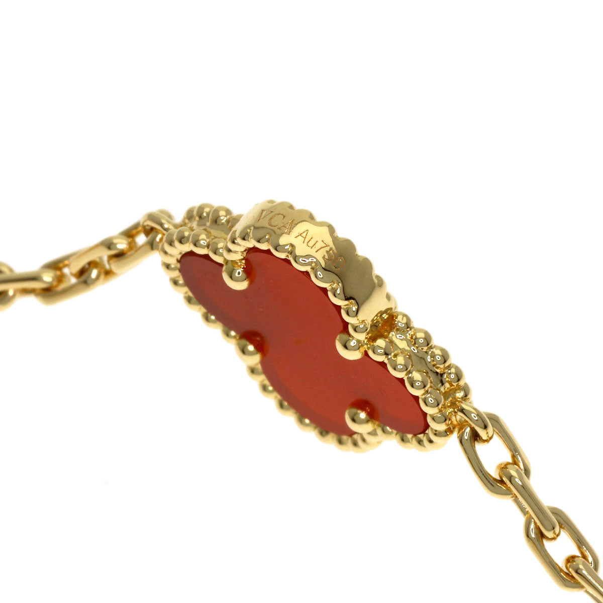 Van Cleef & Arpels Vintage Alhambra Carnelian Necklace K18 Yellow Gold Ladies [Used]