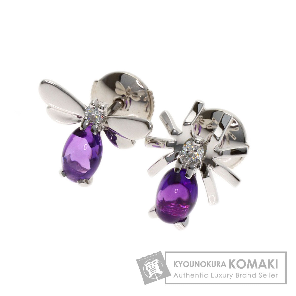 Chaumet Attrapmore Spider/Dragonfly Diamond Amethyst earring K18 White Gold Ladies [Used]