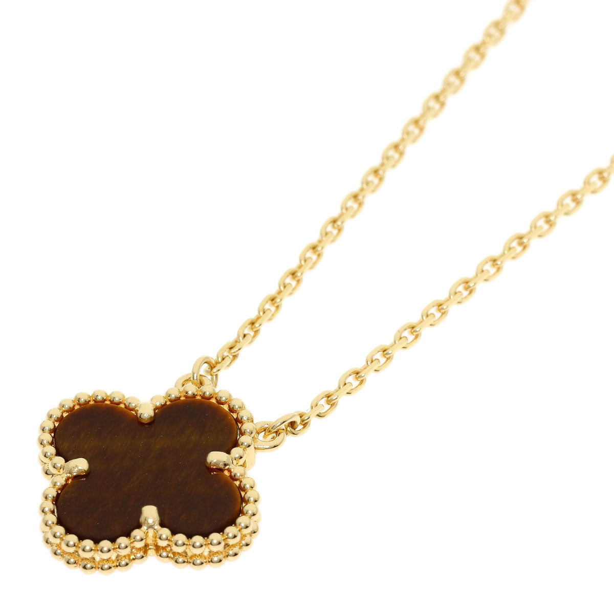 Van Cleef & Arpels Vintage Alhambra Tiger Eye Necklace K18 Yellow Gold Ladies [Used]