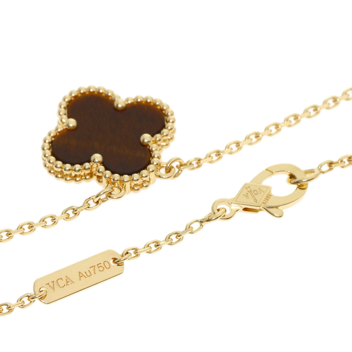 Van Cleef & Arpels Vintage Alhambra Tiger Eye Necklace K18 Yellow Gold Ladies [Used]
