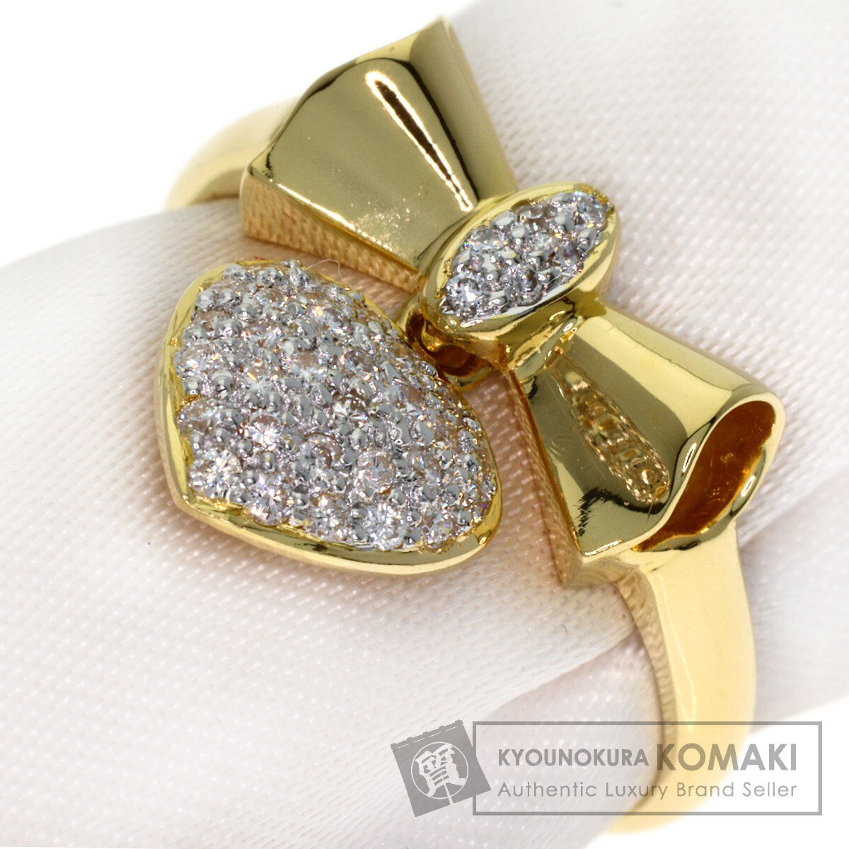 Ponte Vecchio ribbon heart diamond Ring K18 Yellow Gold Ladies [Used]