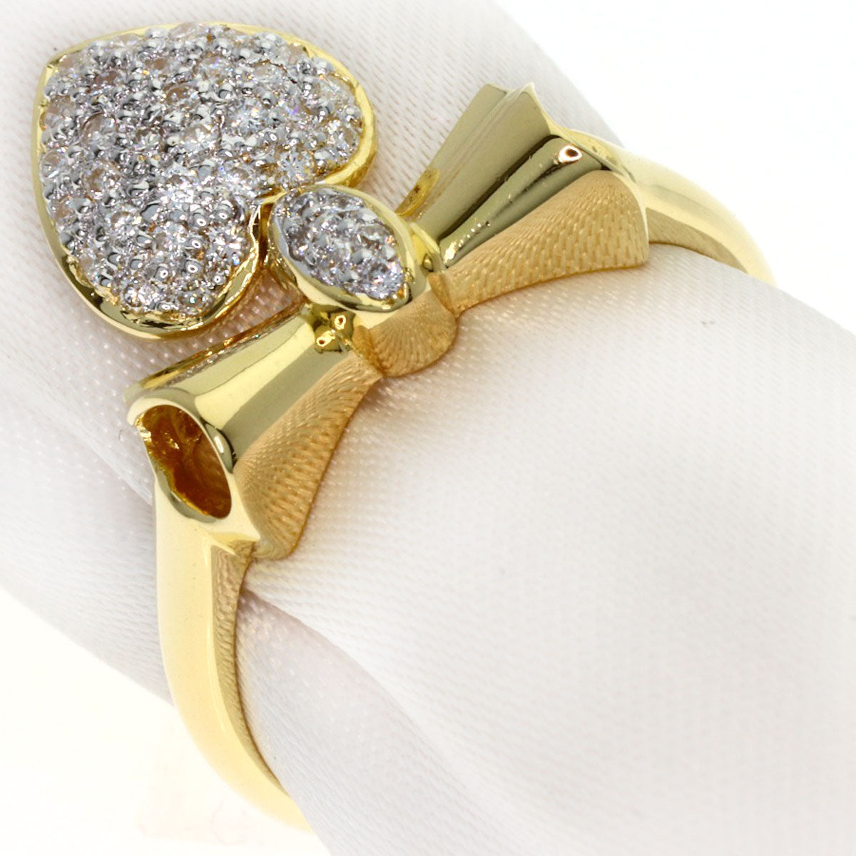 Ponte Vecchio ribbon heart diamond Ring K18 Yellow Gold Ladies [Used]
