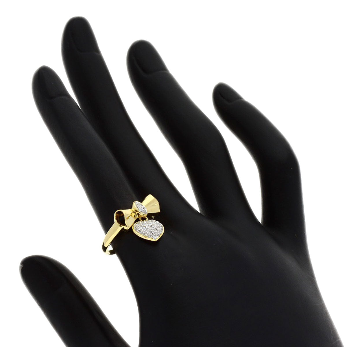 Ponte Vecchio ribbon heart diamond Ring K18 Yellow Gold Ladies [Used]