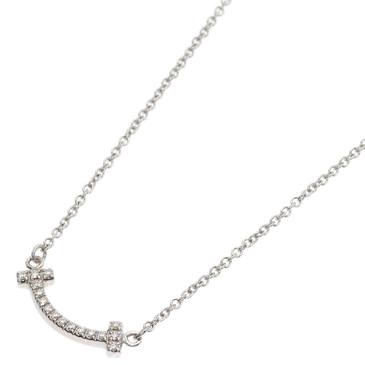 TIFFANY&Co. T Smile Mini Diamond Necklace K18 White Gold Ladies [Used]