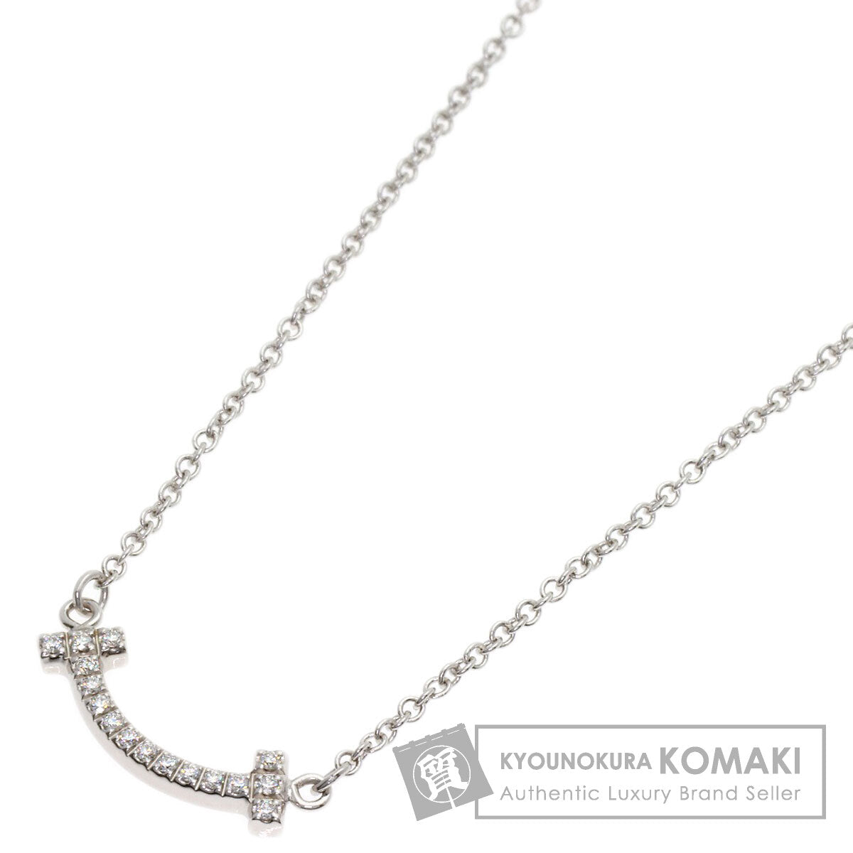 TIFFANY&Co. T Smile Mini Diamond Necklace K18 White Gold Ladies [Used]
